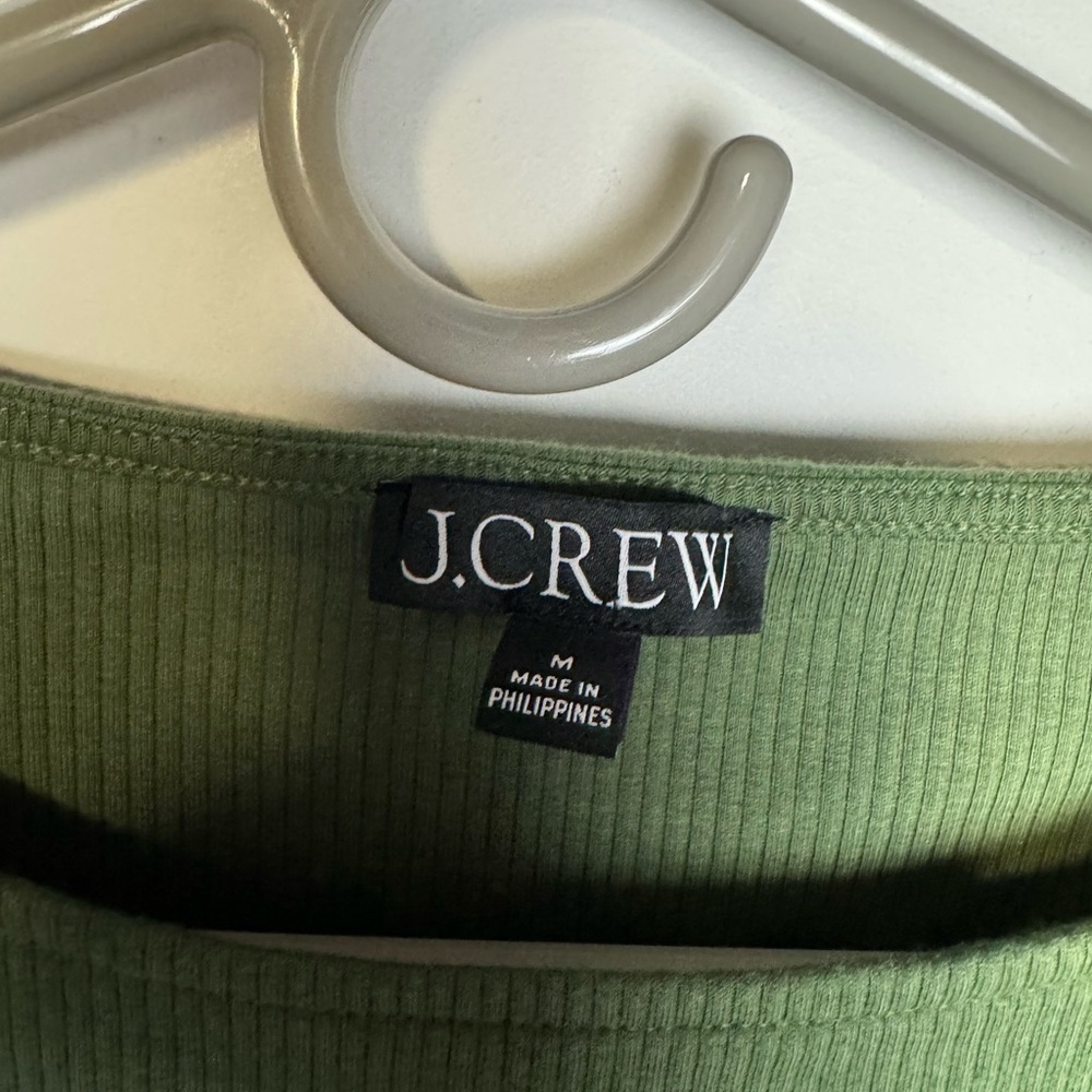J. Crew Women's Green Rib Ruffle Sleeve Top - Picture 3 of 8